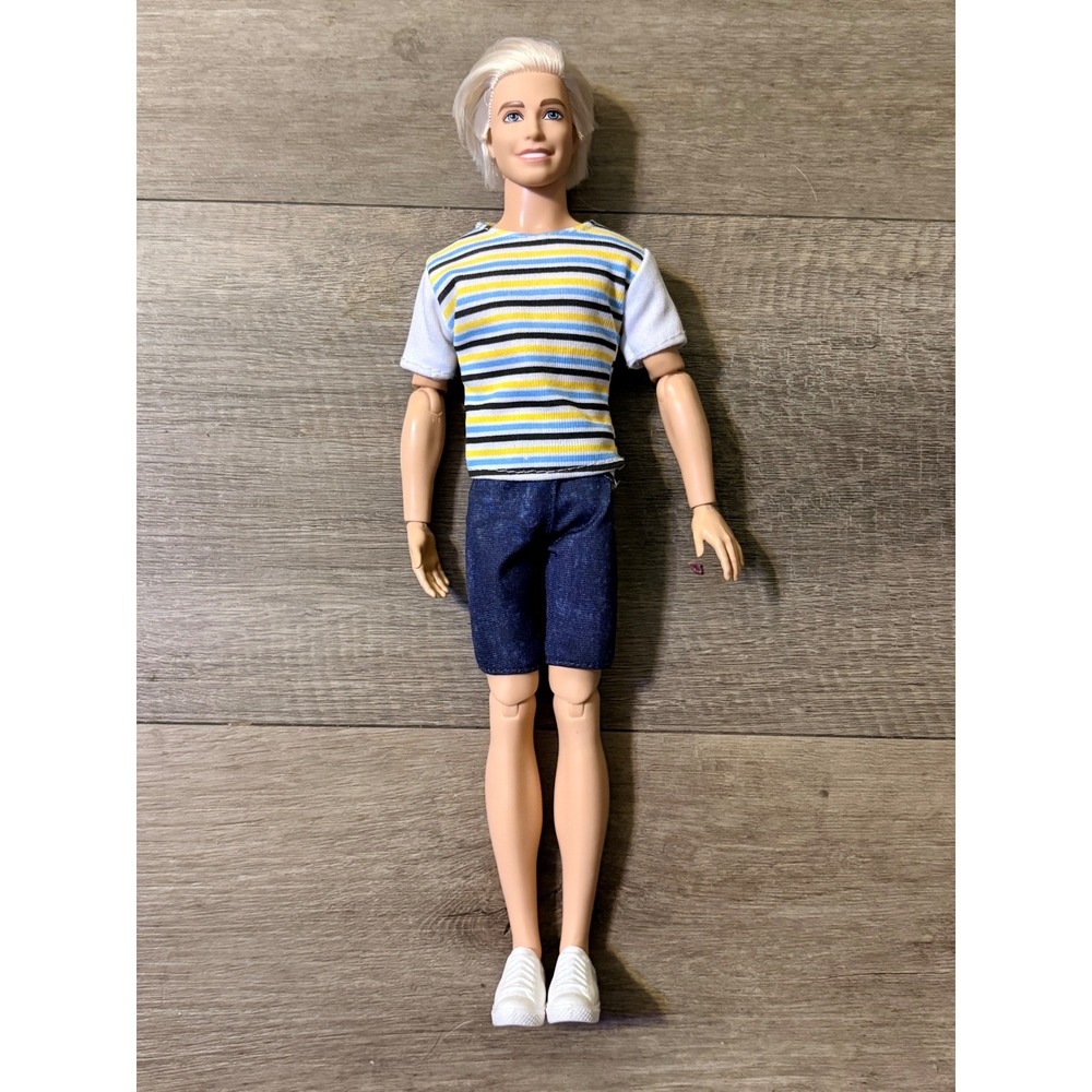 Mattel Barbie Fashionistas Ken Doll HPJ97 Blonde Articulated Striped Shirt 2022